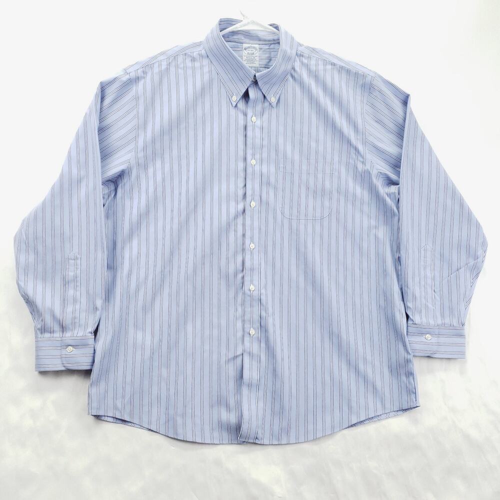 Brooks Brothers 1818 Dress Shirt Mens 17-34 Blue Performance Stretch Non-Iron